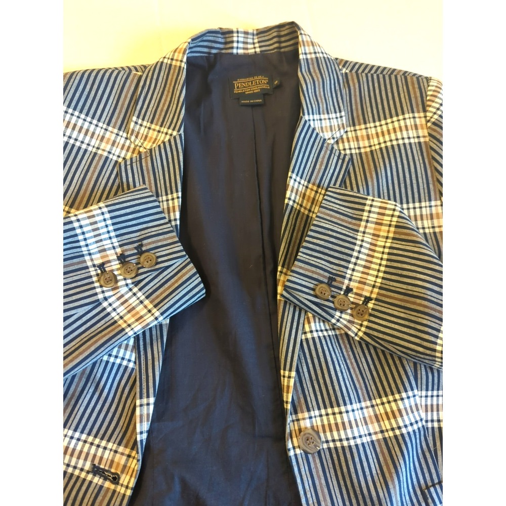 New Pendleton Women 12 Cotton Lightweight Plaid Blazer Lined Classic Career Girl